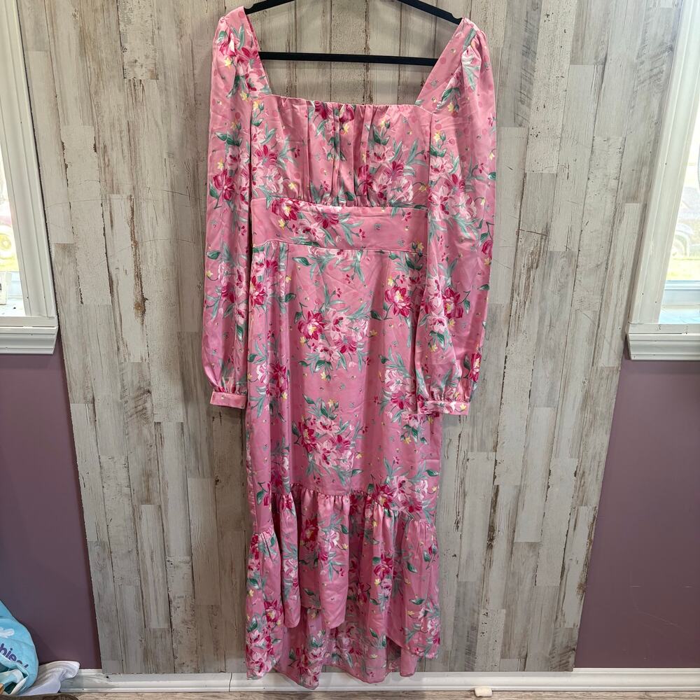 Wayf Pink Barbie Floral Square Neck Milkmaid REN Faire Dress Peplum Romantic Med - Picture 2 of 10